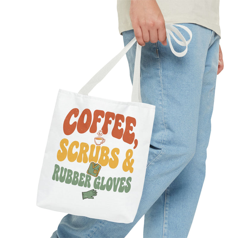 Coffee Scrubs and Rubber Gloves Tote Bag — Funny Nurse Coffee Tote