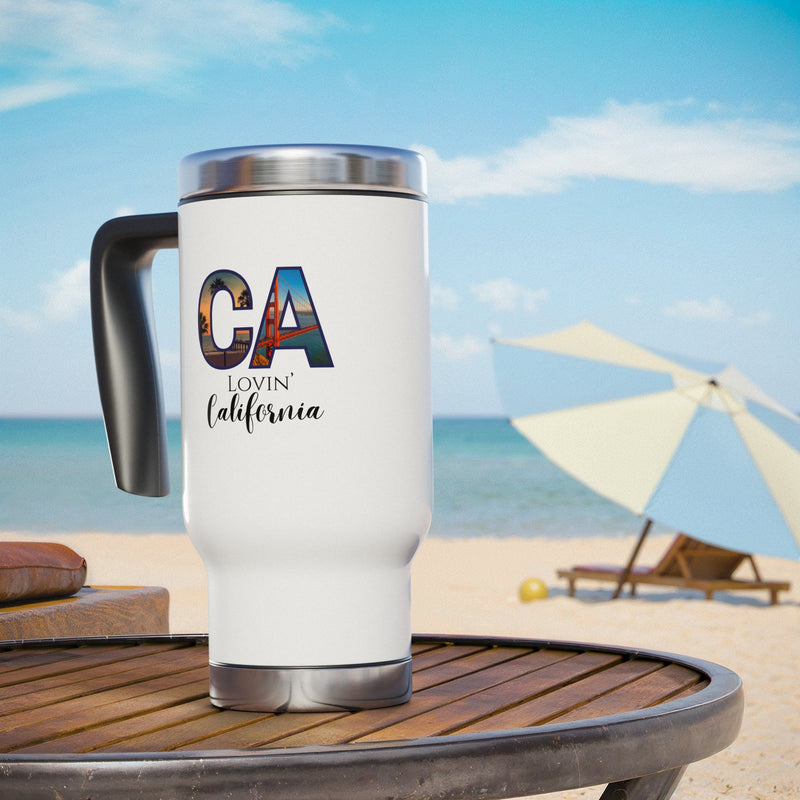 Lovin' California Stainless Steel Travel Mug with Handle, 14oz