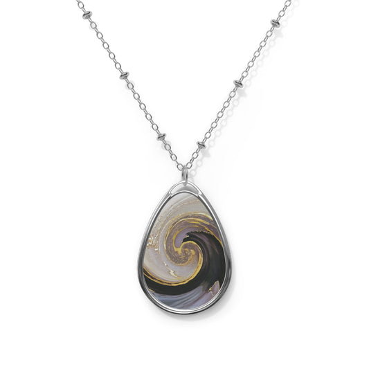 Elegant Marble Swirl Oval Necklace