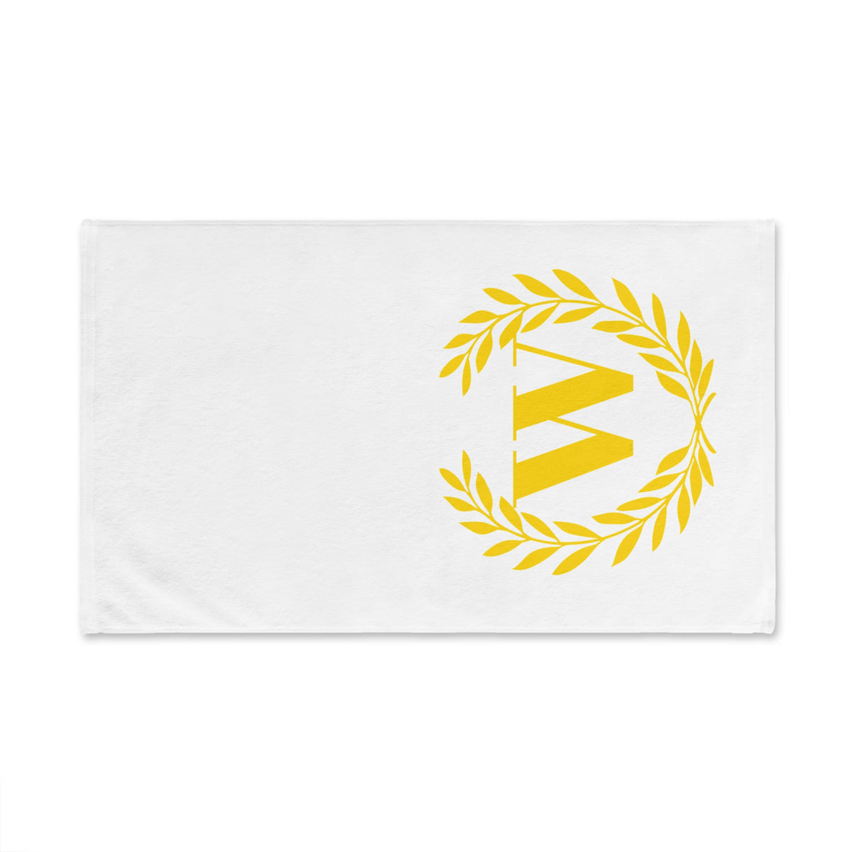 Elegant letter "W" Gold Laurel Monogram White Hand Towel
