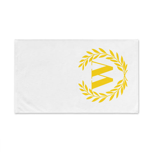 Elegant letter "W" Gold Laurel Monogram White Hand Towel