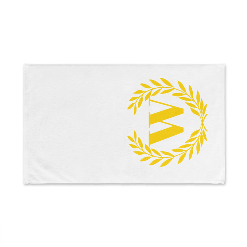 Elegant letter "W" Gold Laurel Monogram White Hand Towel