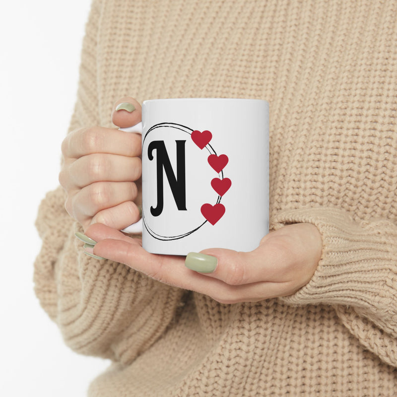 Letter "N" Monogram Heart Design Coffee Mug