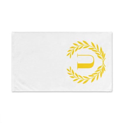 Elegant letter "U" Gold Laurel Monogram White Hand Towel