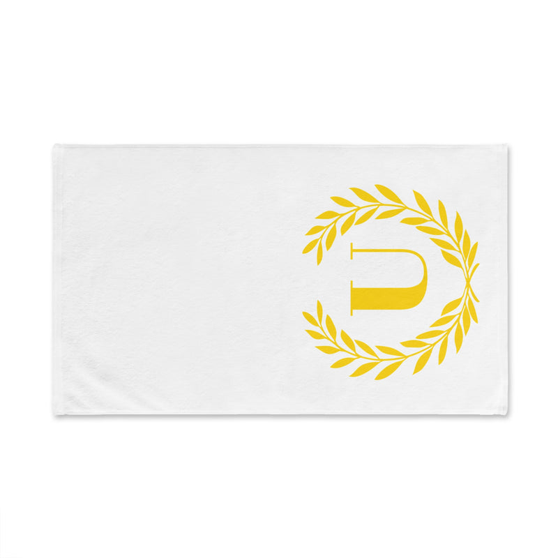 Elegant letter "U" Gold Laurel Monogram White Hand Towel