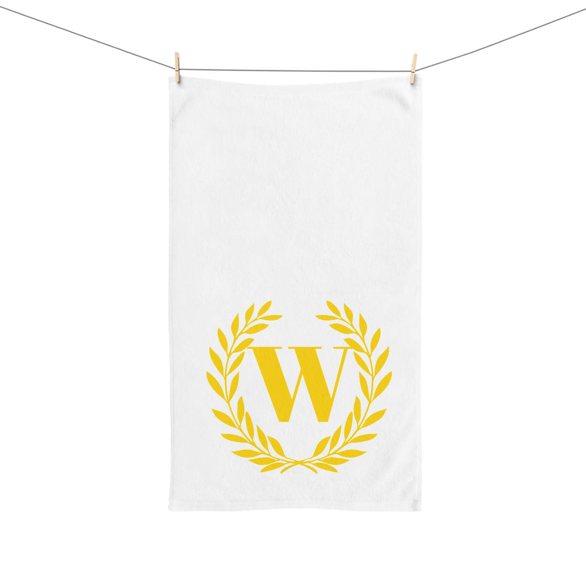 Elegant letter "W" Gold Laurel Monogram White Hand Towel