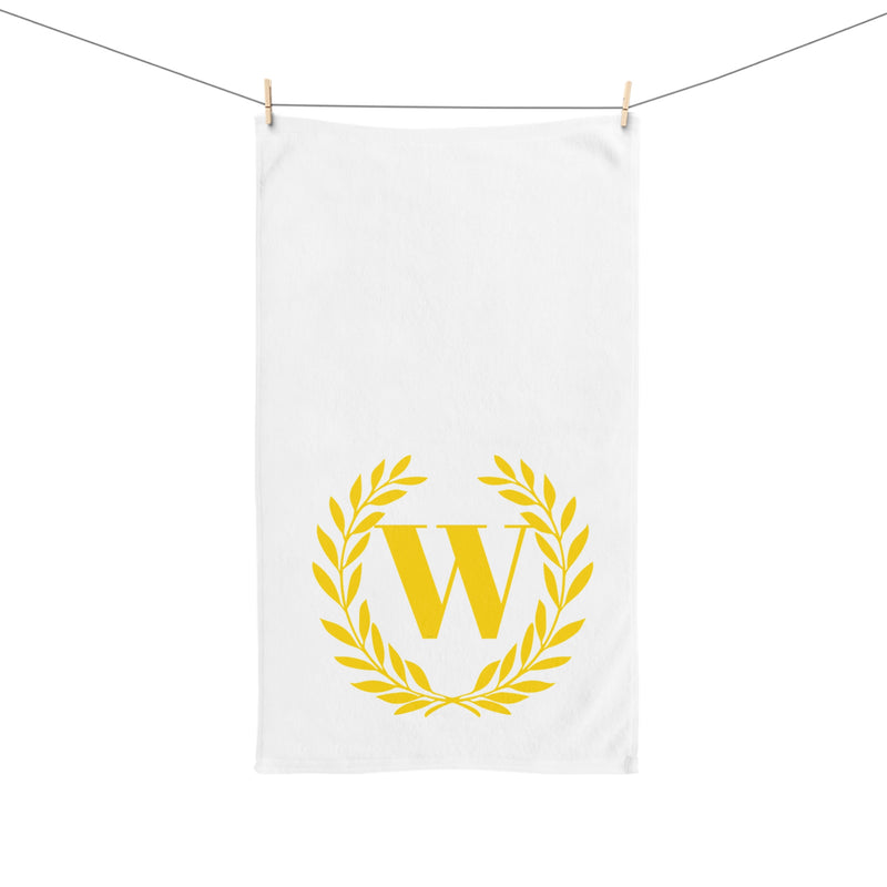 Elegant letter "W" Gold Laurel Monogram White Hand Towel