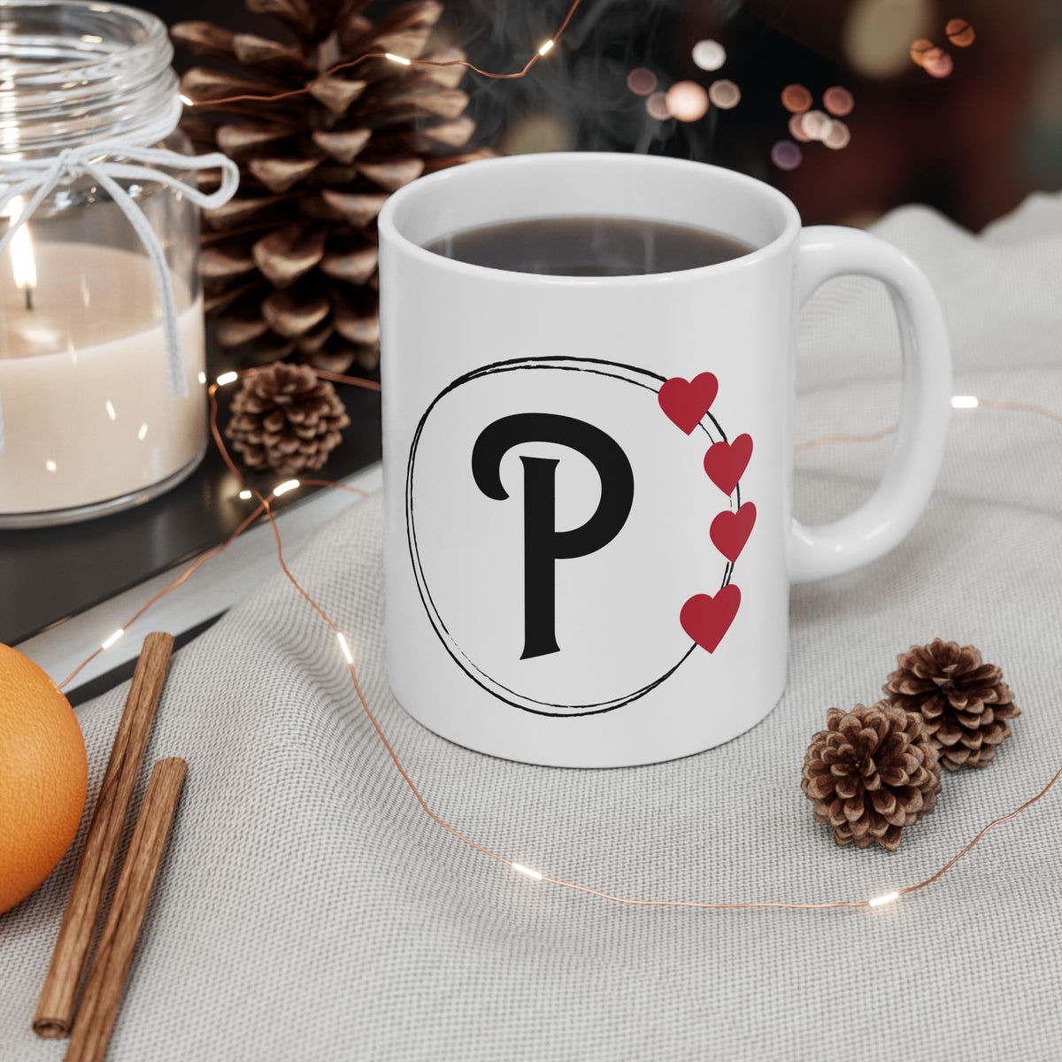 Letter "P" Monogram Heart Design Coffee Mug