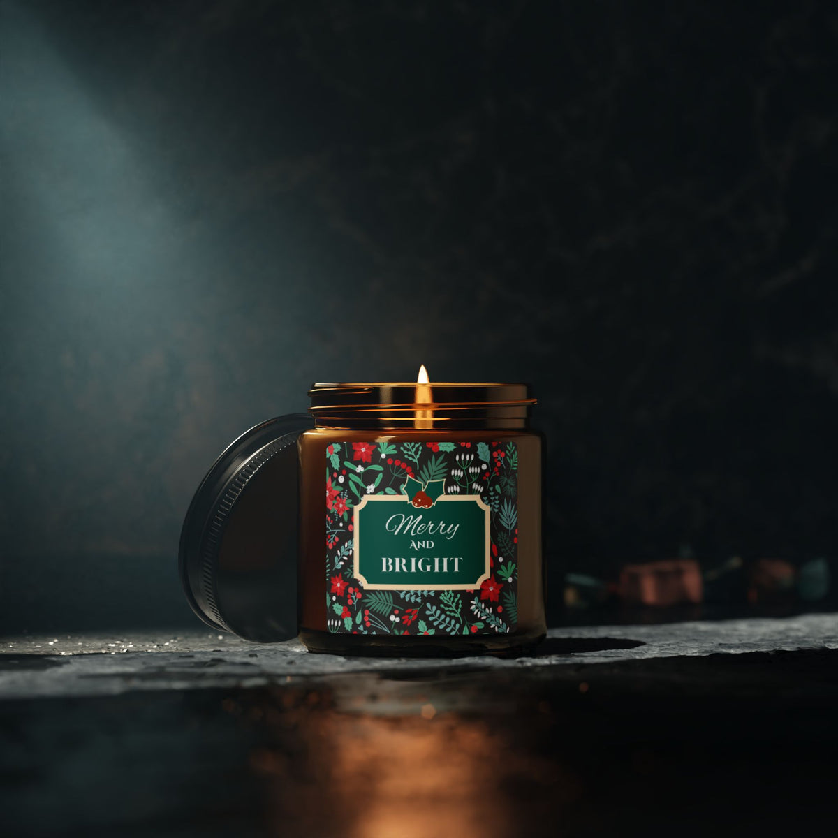 Merry and Bright Scented Soy Candle (Multi-Size, Amber Jar)