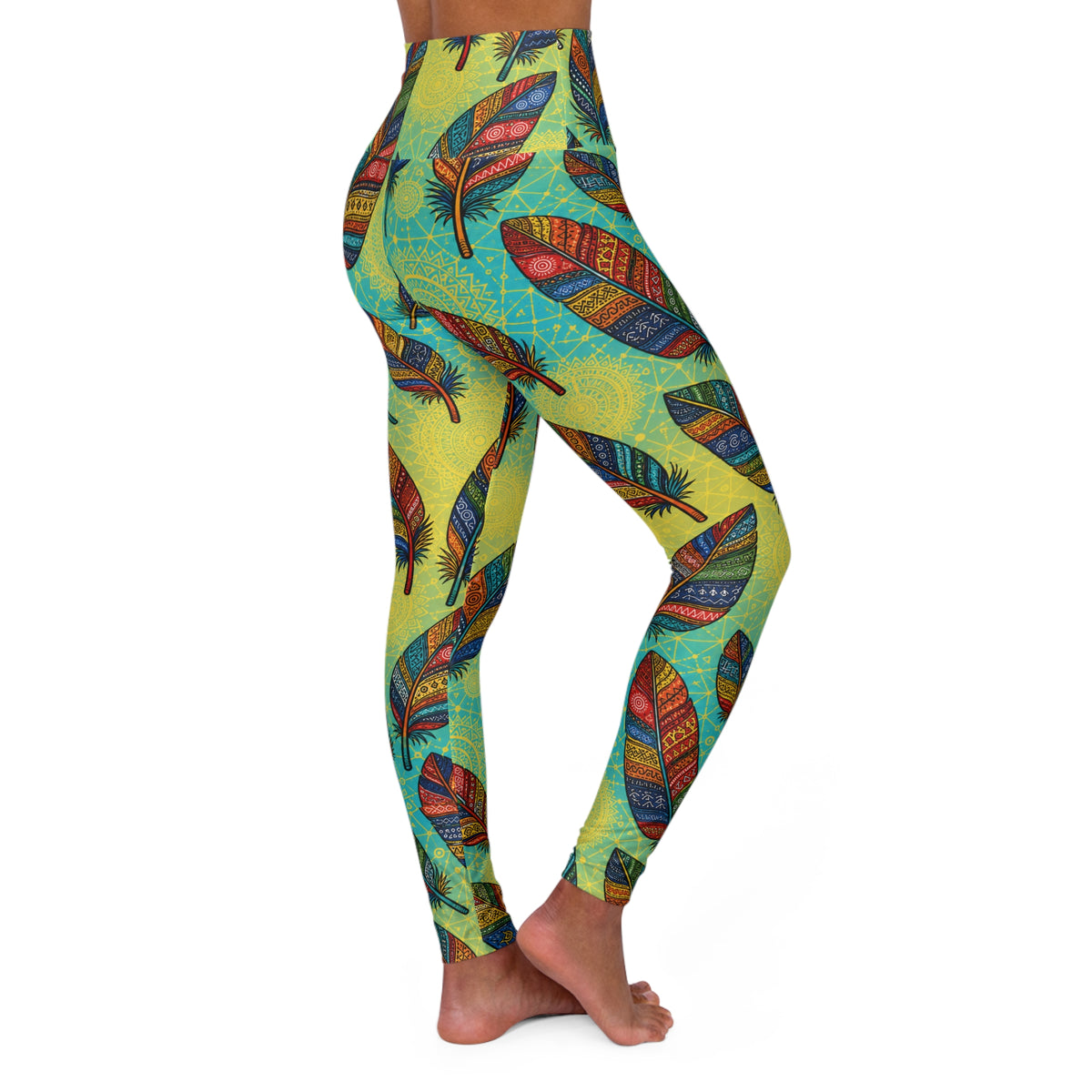 Boho Feathers High Waisted Yoga Leggings (AOP)