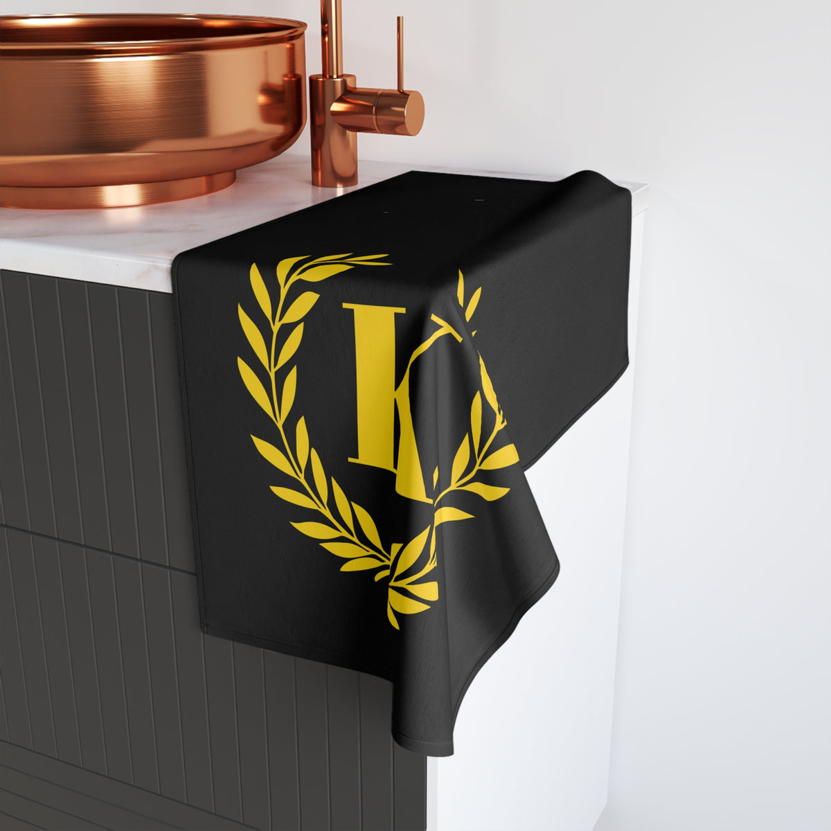 Elegant letter "K" Gold Laurel Monogram Hand Towel