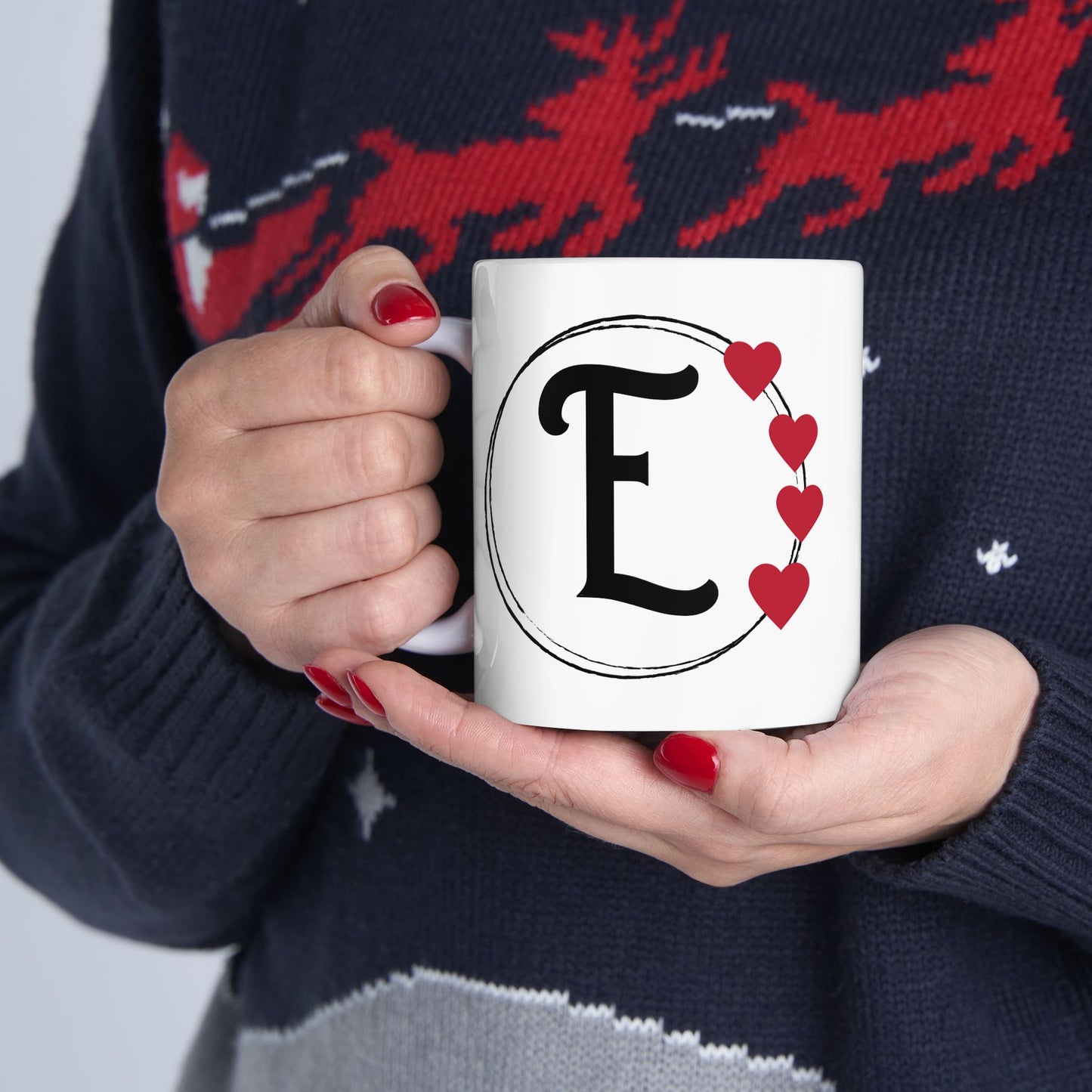 Letter "E" Monogram Heart Design Coffee Mug