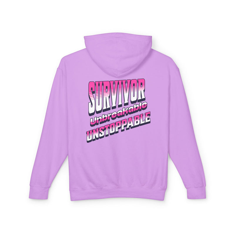 Survivor, Unbreakable, Unstoppable - Breast Cancer Survivor Lightweight Hooded Sweatshirt