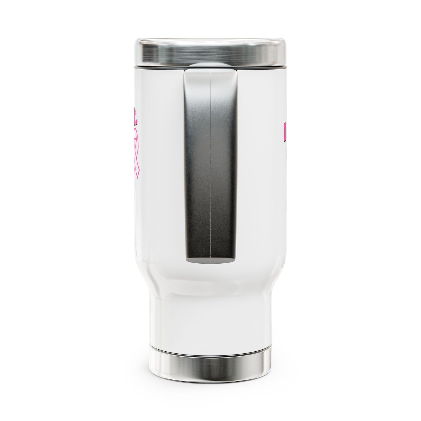 I Fought. I won. I Thrive. - Breast Cancer Survivor Stainless Steel Travel Mug with Handle, 14oz