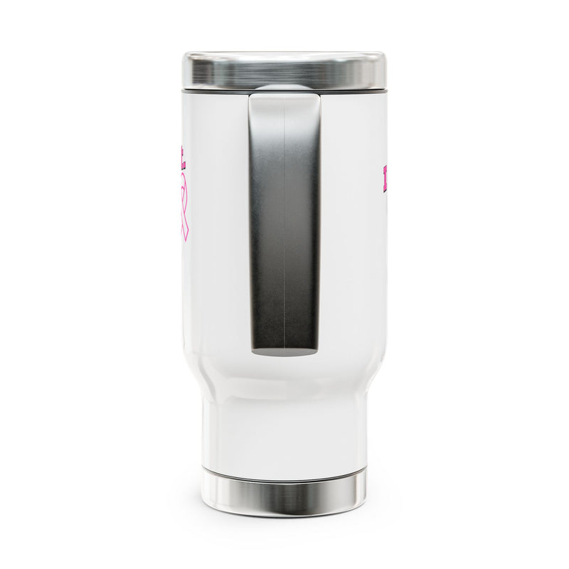 I Fought. I won. I Thrive. - Breast Cancer Survivor Stainless Steel Travel Mug with Handle, 14oz