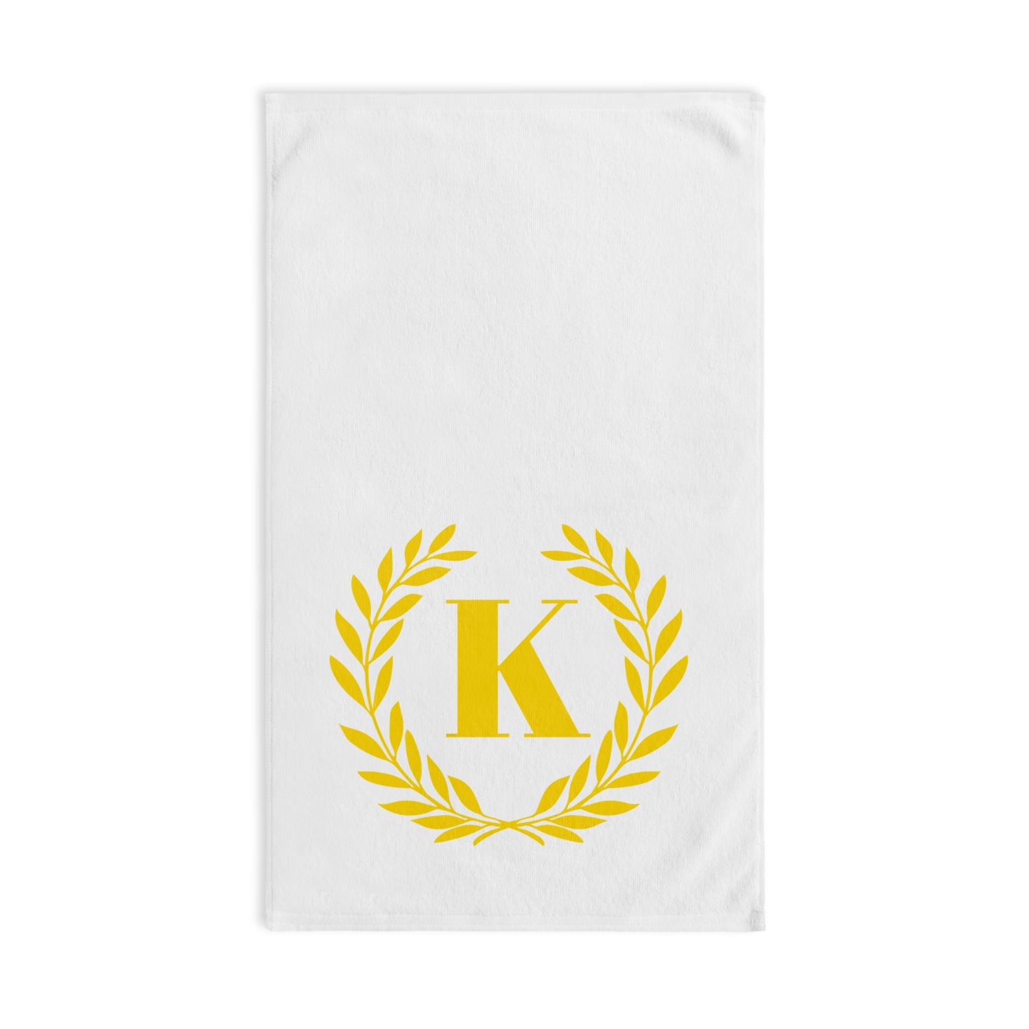 Elegant letter "K" Gold Laurel Monogram White Hand Towel