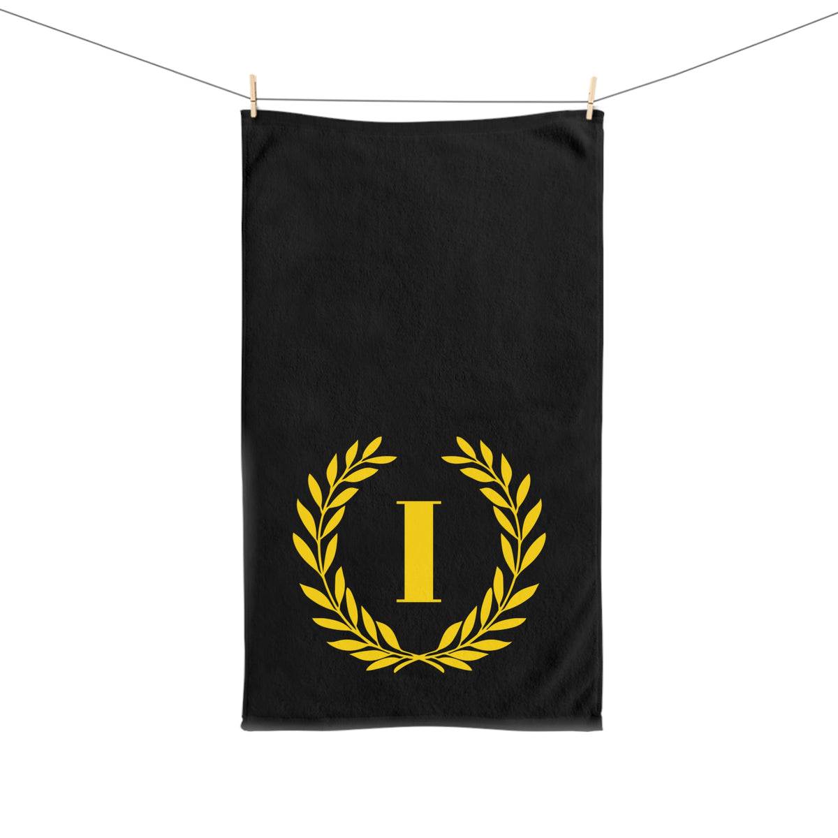 Elegant letter "I" Gold Laurel Monogram Hand Towel