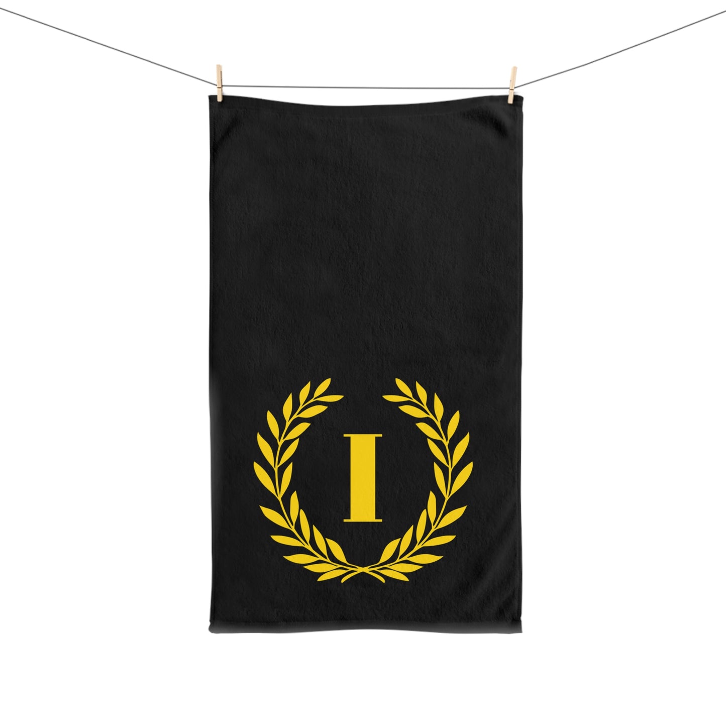 Elegant letter "I" Gold Laurel Monogram Hand Towel
