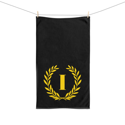 Elegant letter "I" Gold Laurel Monogram Hand Towel