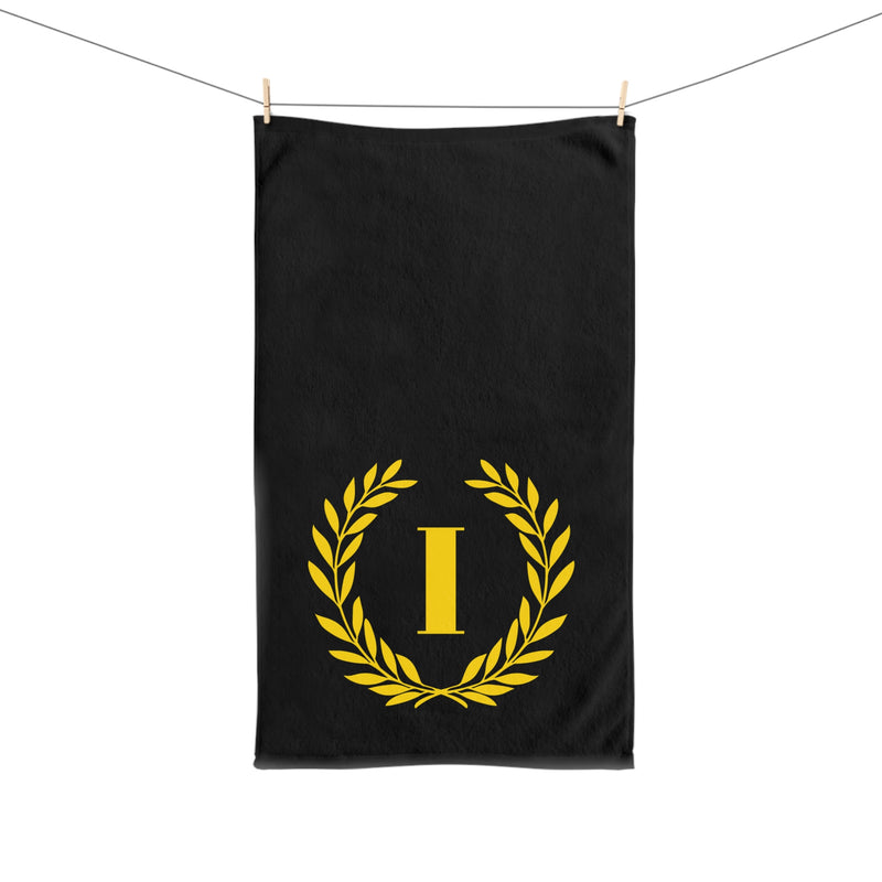 Elegant letter "I" Gold Laurel Monogram Hand Towel