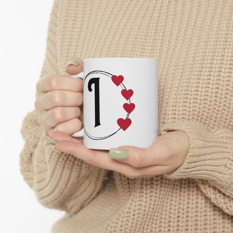 Letter "I" Monogram Heart Design Coffee Mug