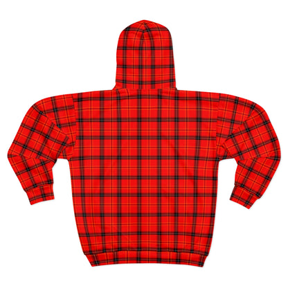 Red Plaid Pattern Unisex Zip Hoodie (AOP)