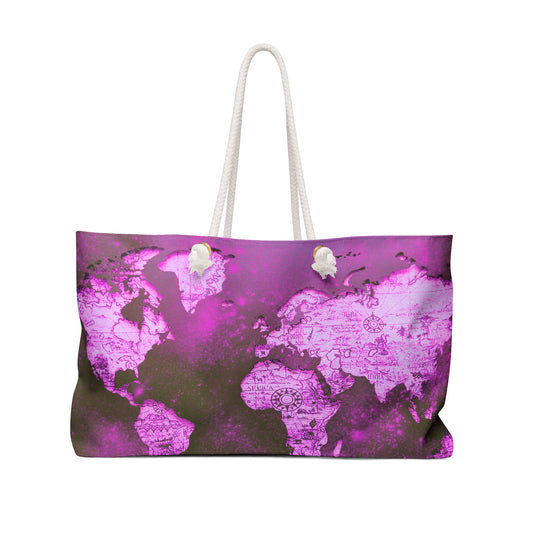 Mauve World Map Weekender Bag