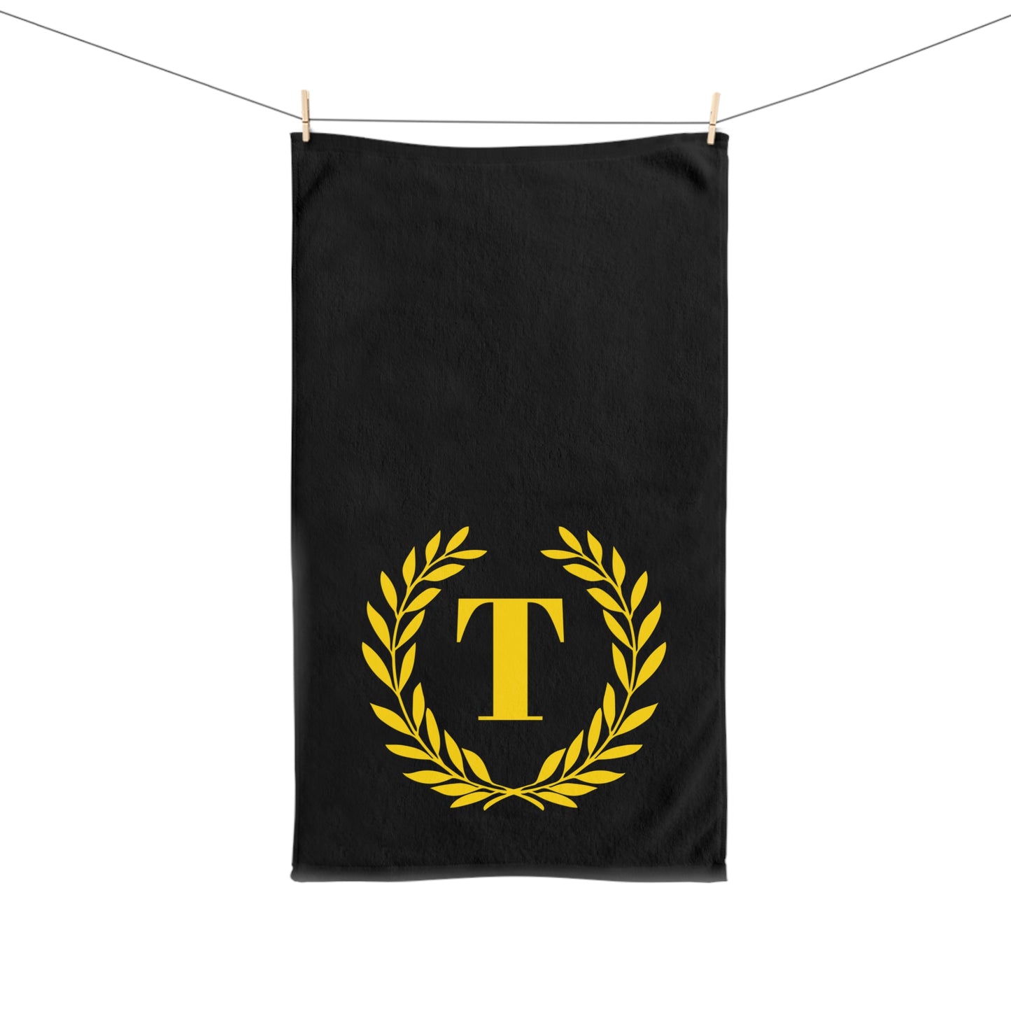 Elegant letter "T" Gold Laurel Monogram Hand Towel