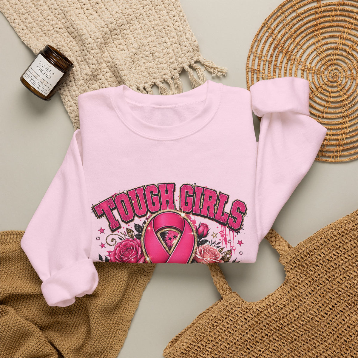 Breast Cancer Awareness Sweatshirt — "Tough Girls Wear Pink" Crewneck