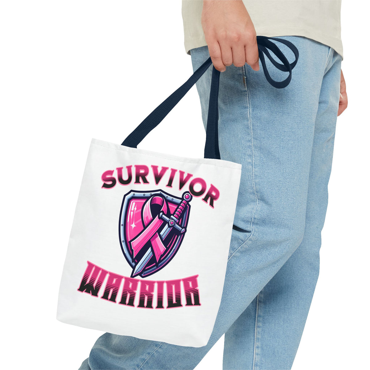 Survivor Warrior - Breast Cancer Survivor Pink Ribbon Tote Bag