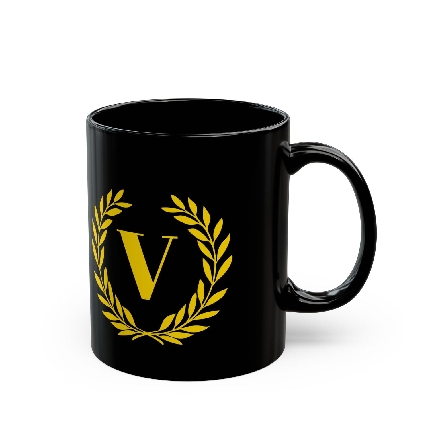 Elegant Letter "V" Laurel Monogram Black Coffee Mug
