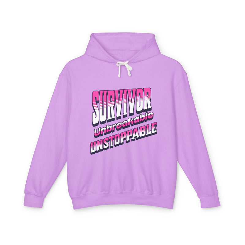 Survivor, Unbreakable, Unstoppable - Breast Cancer Survivor Lightweight Hooded Sweatshirt