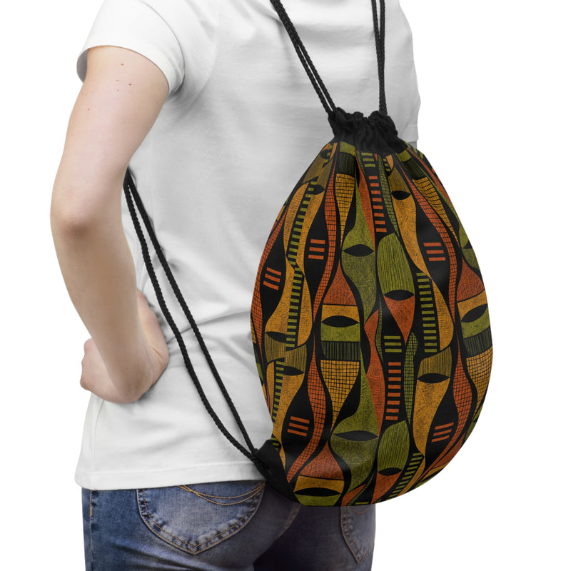 Retro African-Inspired Geometric Pattern Drawstring Bag