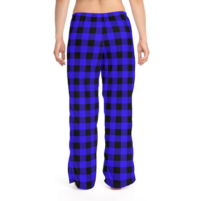 Blue Checkered Plaid Pattern Women's Pajama Pants (AOP)