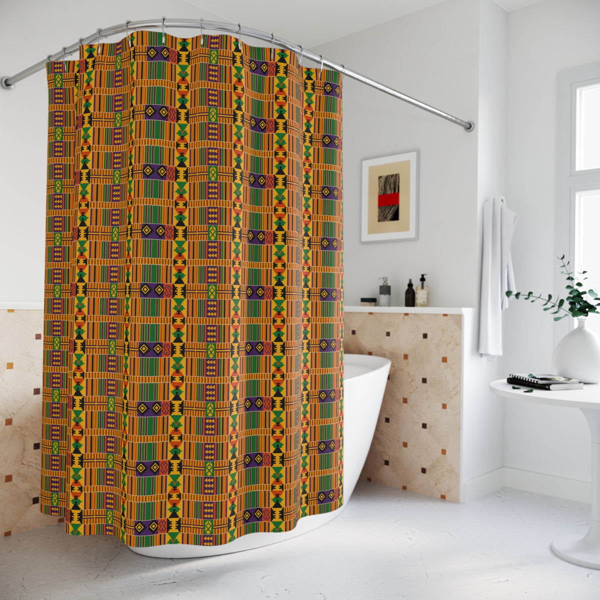 Kente Pattern Shower Curtain — Vibrant African-Inspired Bath Decor