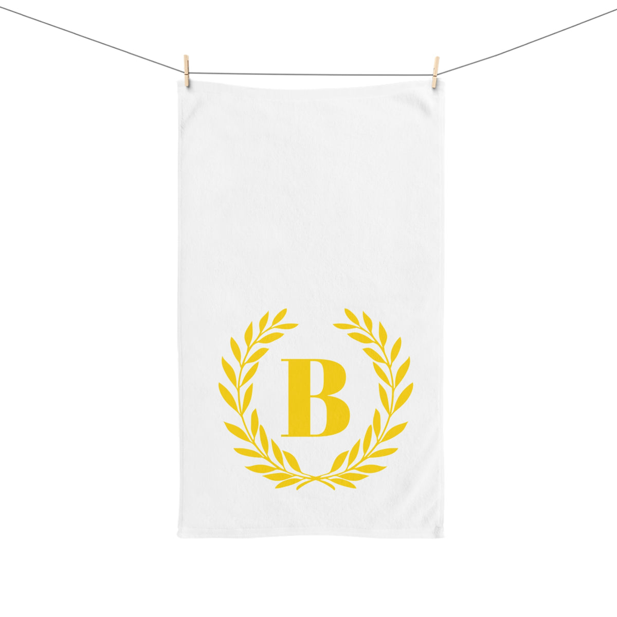 Elegant letter "B" Gold Laurel Monogram White Hand Towel