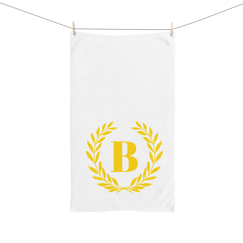 Elegant letter "B" Gold Laurel Monogram White Hand Towel