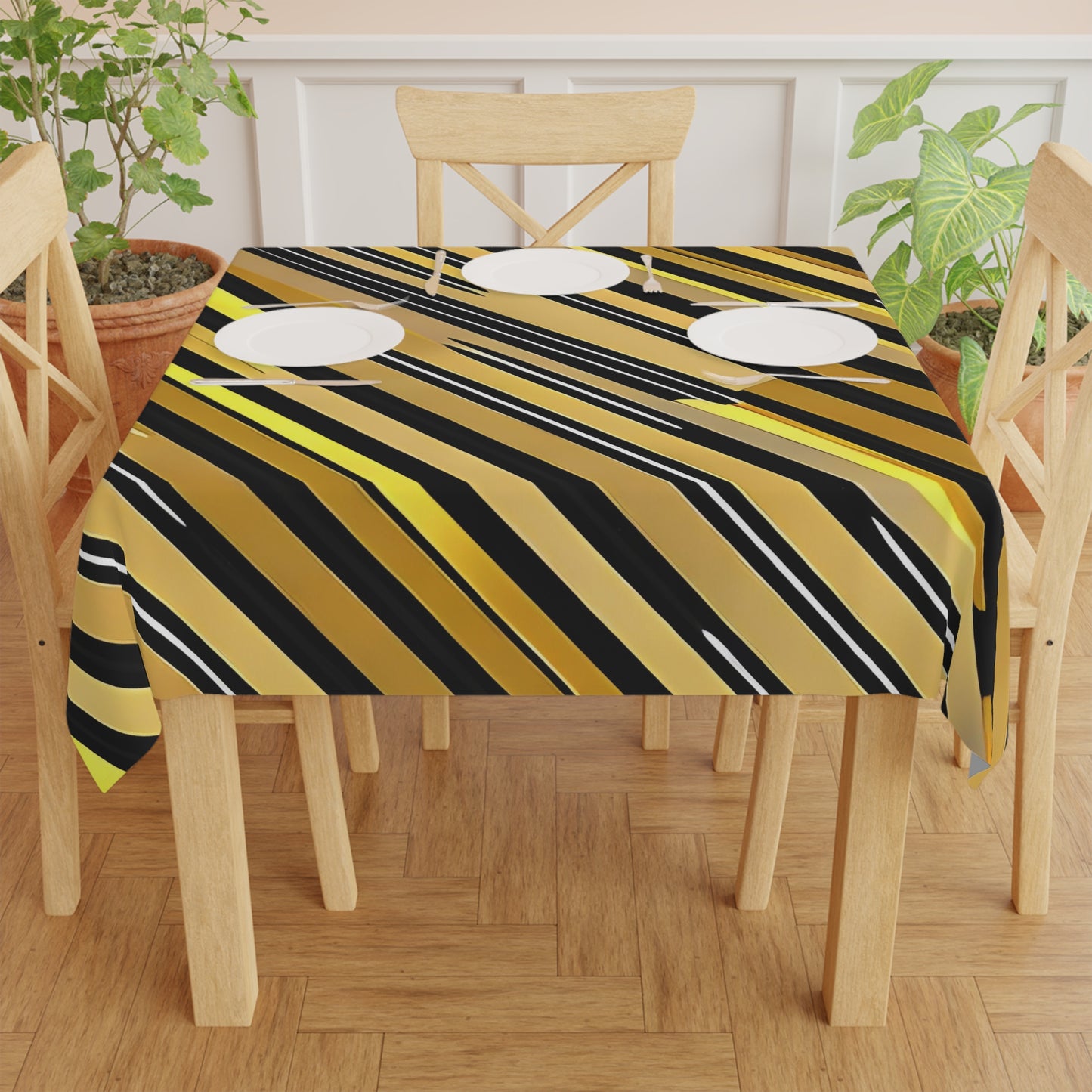 Gold and Black Stripe Pattern Tablecloth