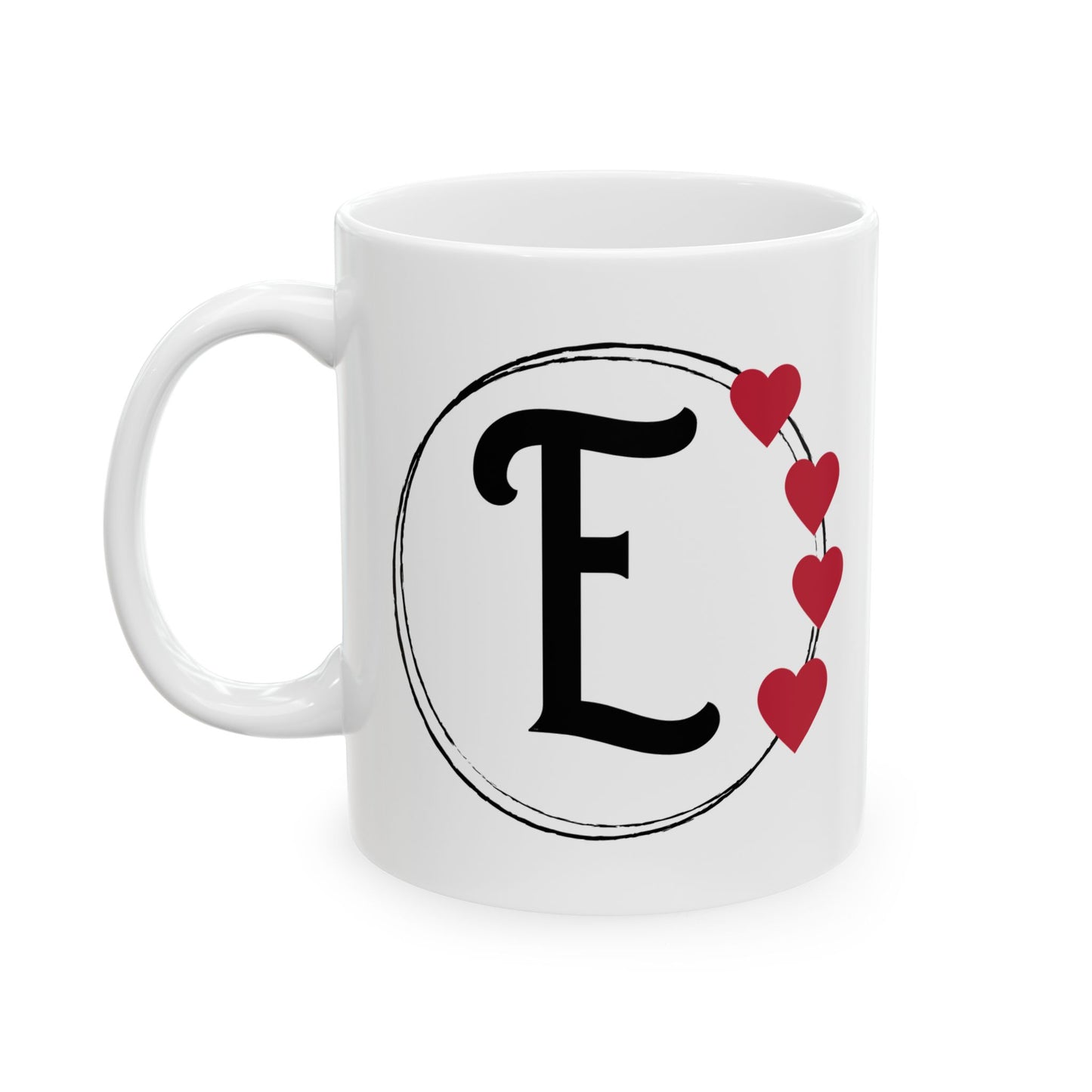 Letter "E" Monogram Heart Design Coffee Mug
