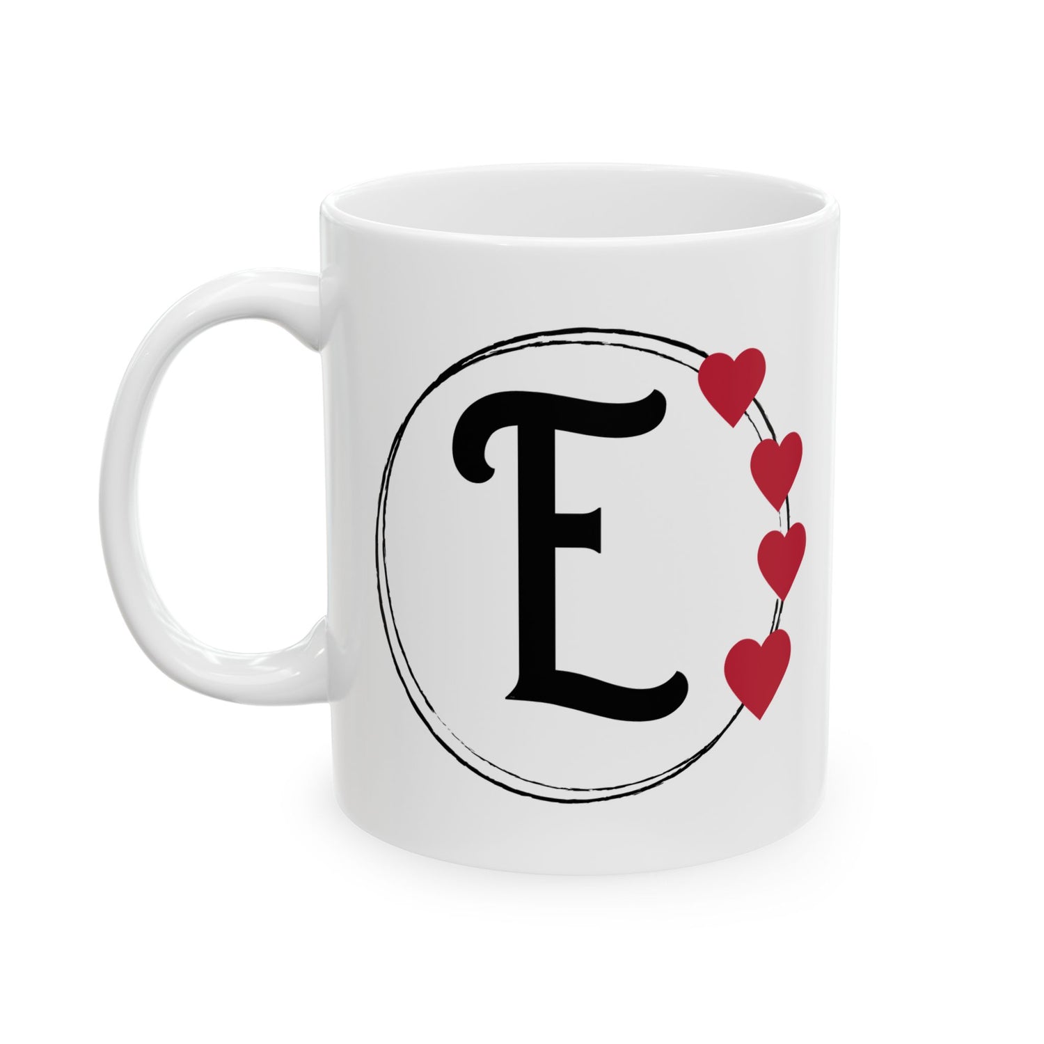 Letter "E" Monogram Heart Design Coffee Mug