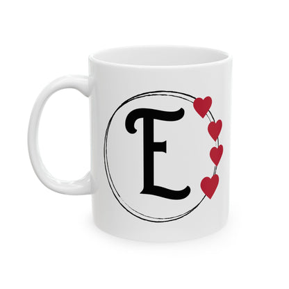 Letter "E" Monogram Heart Design Coffee Mug