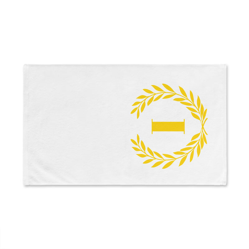 Elegant letter "I" Gold Laurel Monogram White Hand Towel
