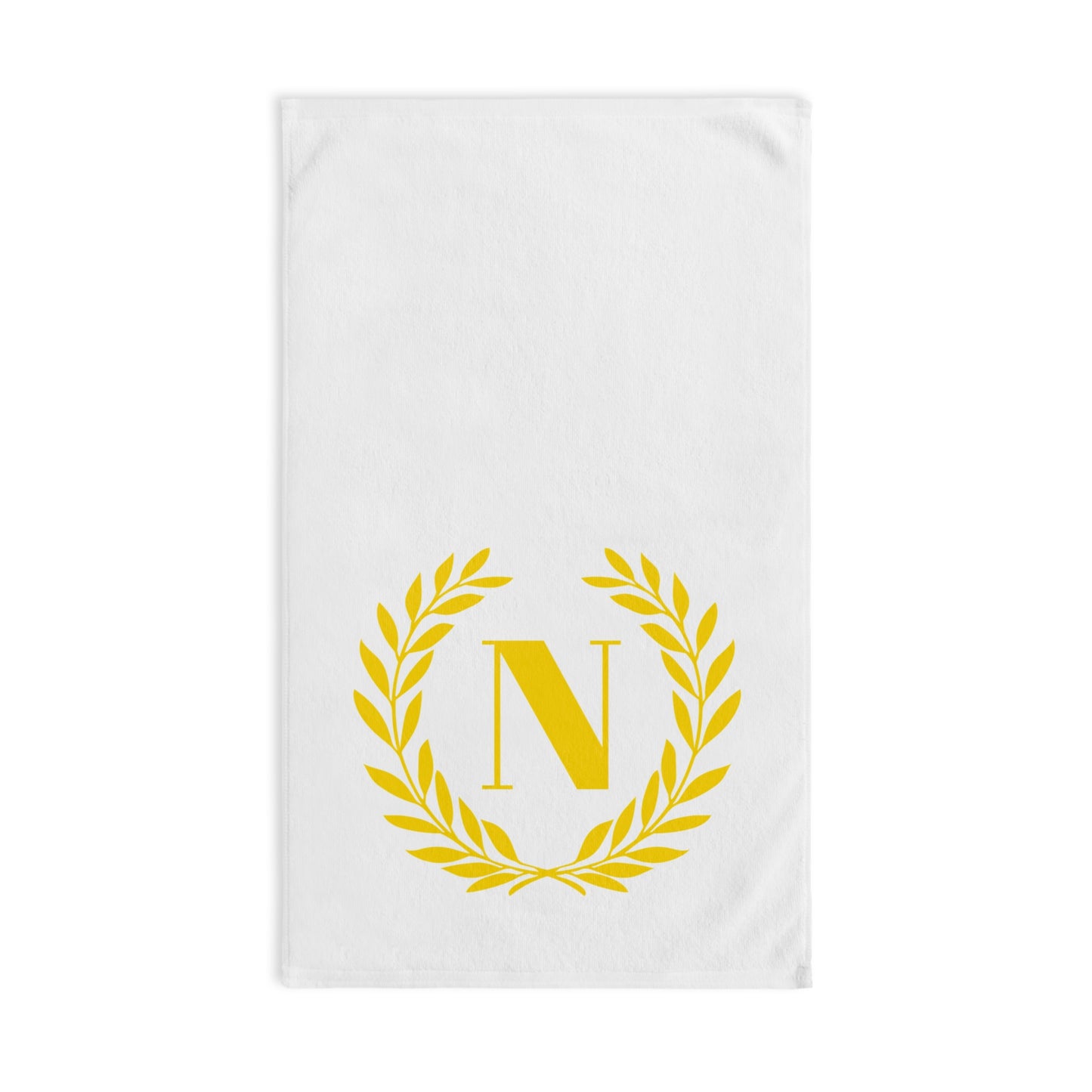 Elegant letter "N" Gold Laurel Monogram White Hand Towel