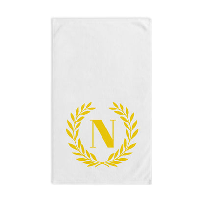 Elegant letter "N" Gold Laurel Monogram White Hand Towel