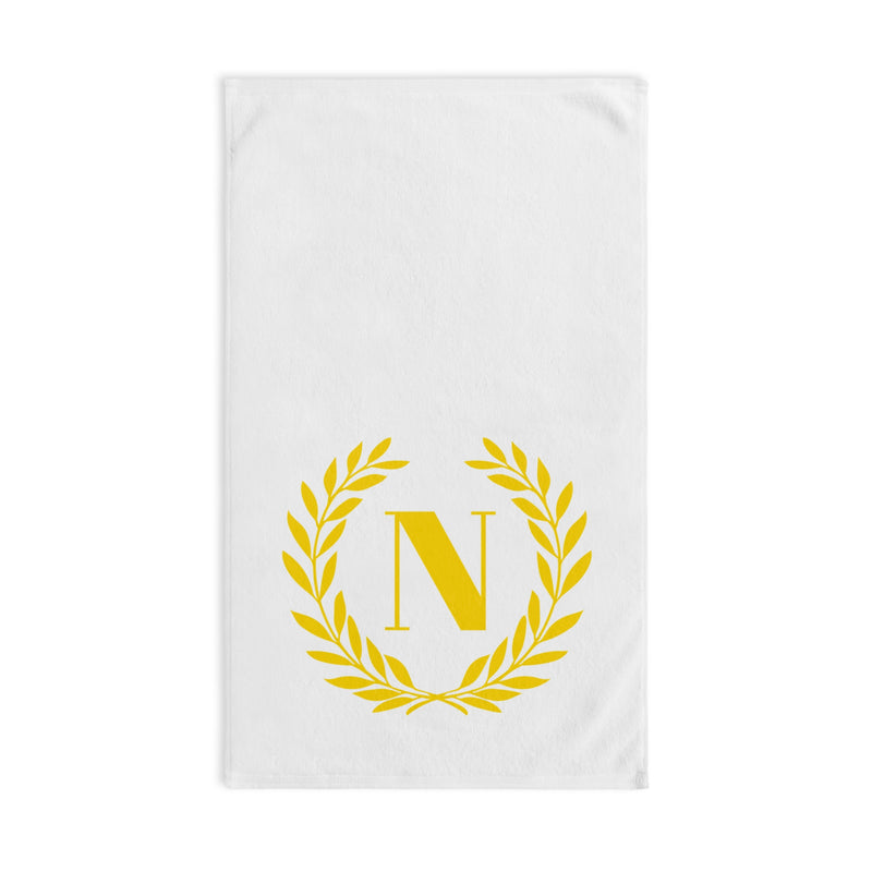 Elegant letter "N" Gold Laurel Monogram White Hand Towel