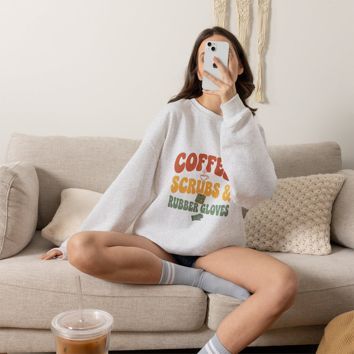 Coffee Scrubs and Rubber Gloves Sweatshirt — Funny Nurse Coffee Crewneck