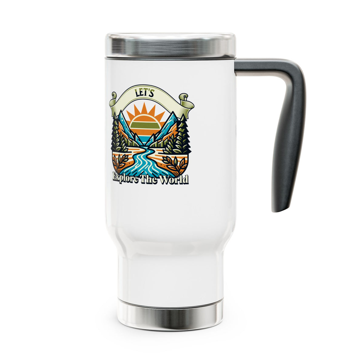 Let's Explore the World - Steel Travel Mug with Handle, 14oz