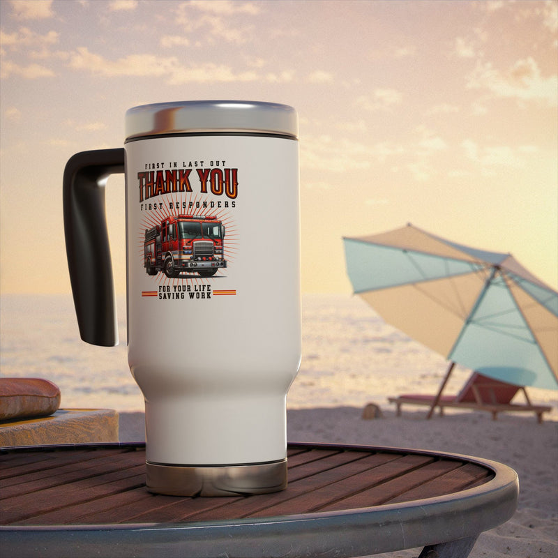 Thank You First Responders Stainless Steel Travel Mug with Handle, 14oz