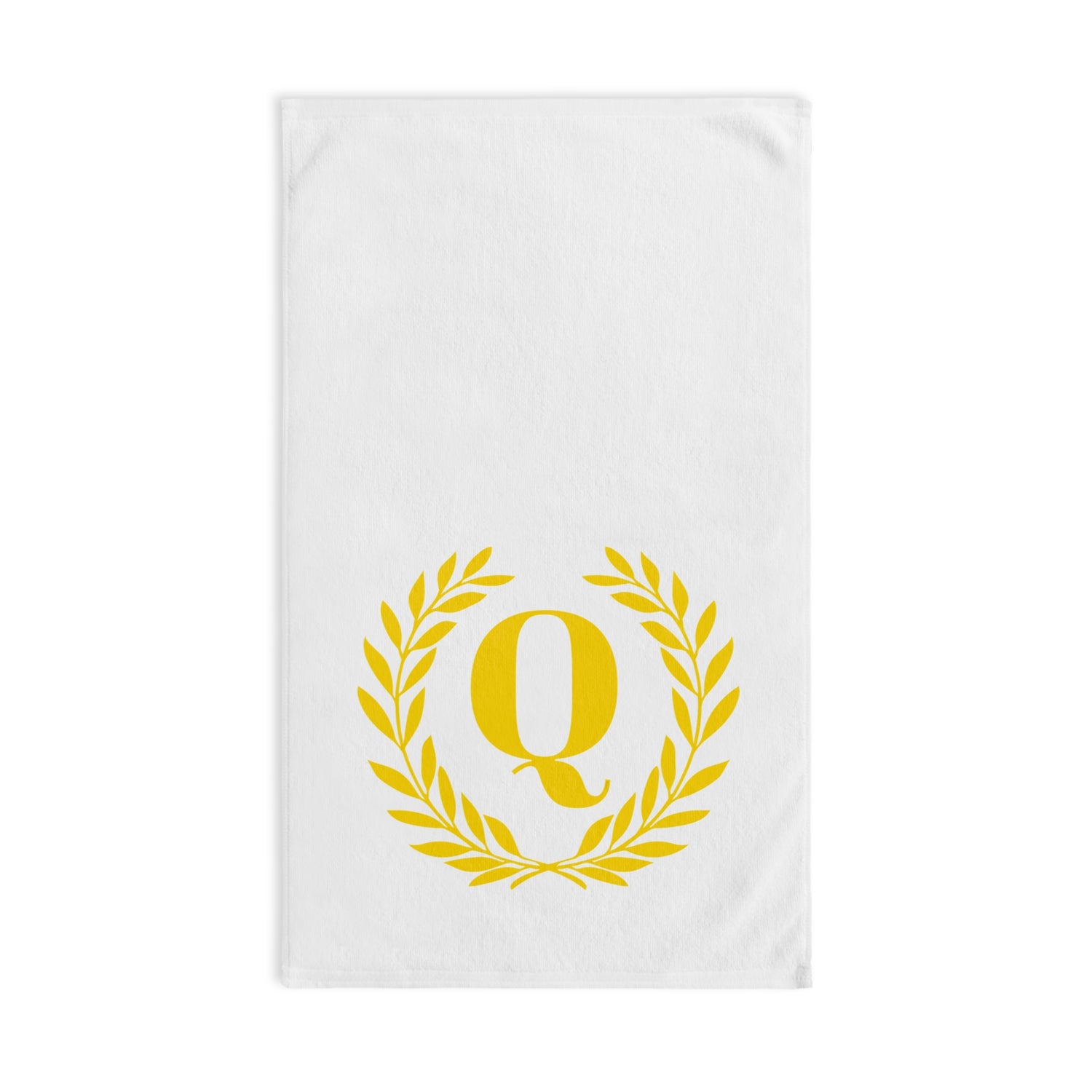 Elegant letter "Q" Gold Laurel Monogram White Hand Towel