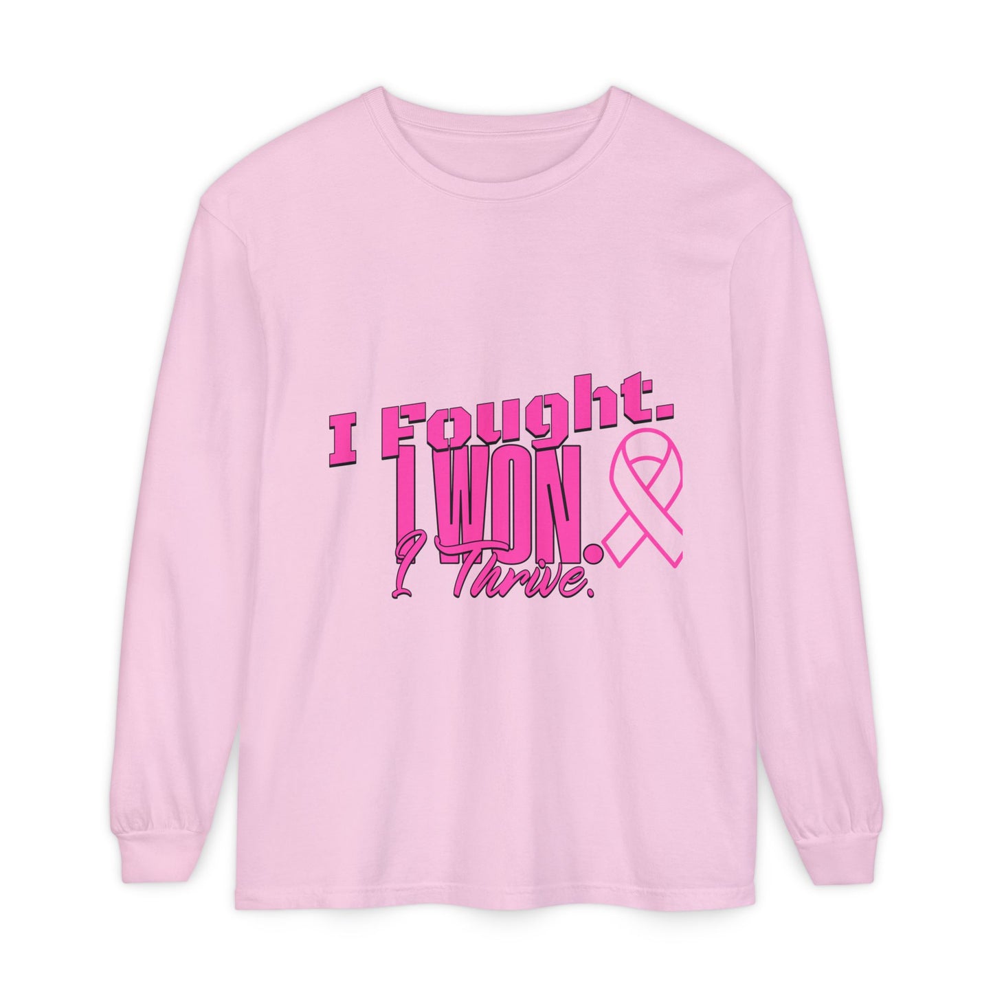 I Fought. I won. I Thrive. - Breast Cancer Survivor Long Sleeve T-Shirt
